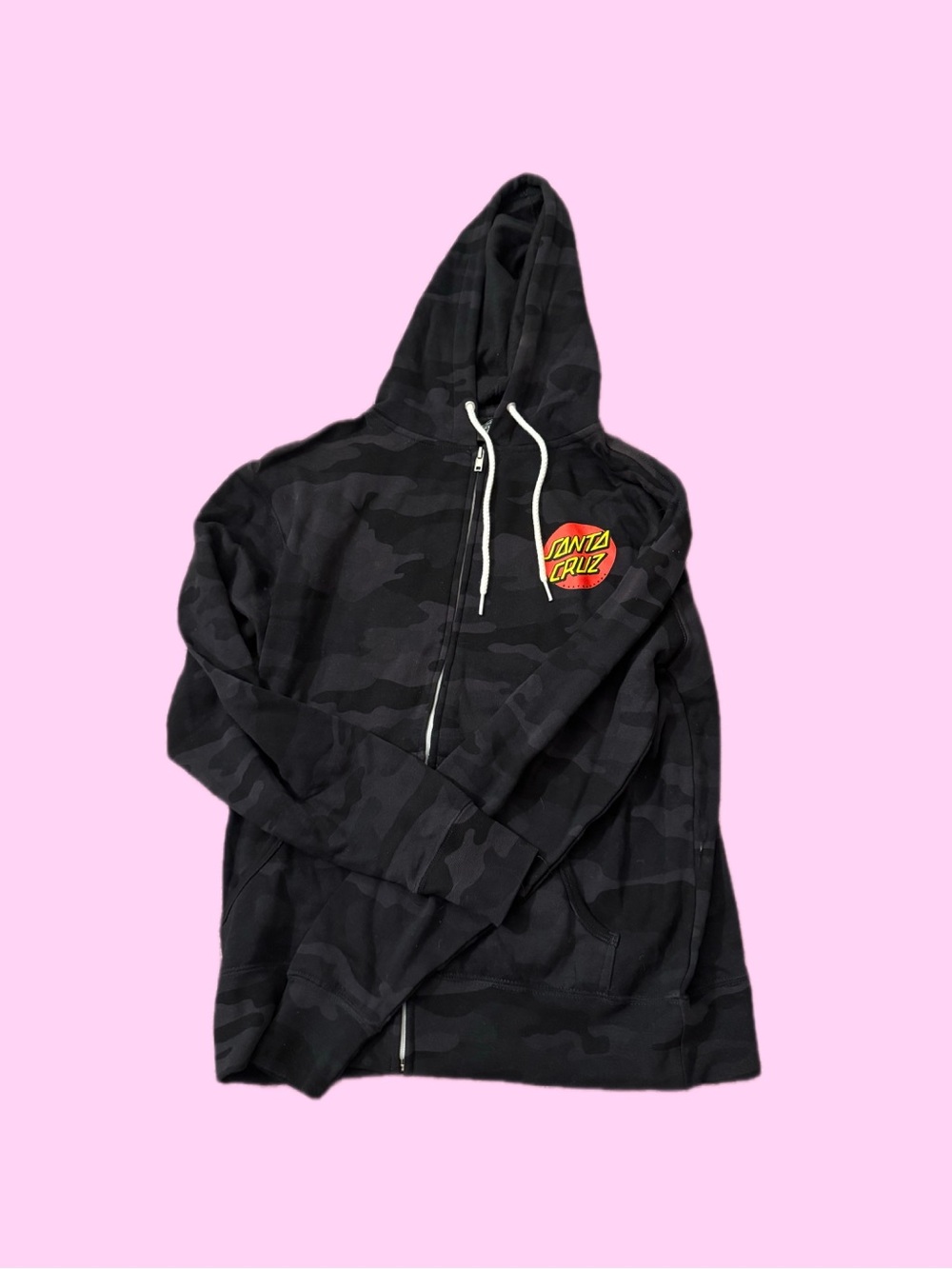 Santa Cruz Skateboards Black Camo Zip Hoodie with Logo Patch